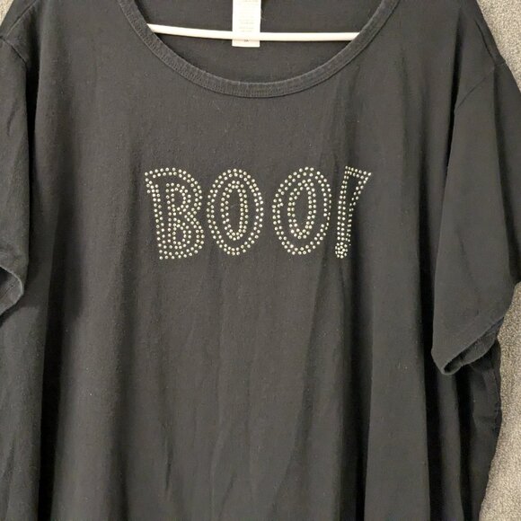 Plus Size 3x "BOO" Bright Metal Studs Black T-Shirt (54" Chest) - Picture 1 of 5